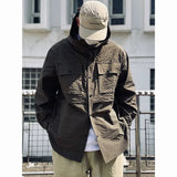 Toleet-Men Cityboy Japanese Streetwear Outdoor Fashion Plaid Loose Casual Long Sleeve Hooded Cargo Shirts Man Oversized Shirt Coat