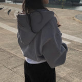 Toleet-Casual Hood Sweatshirt Women Y2K Zip Up Hoodies Solid Harajuku Long Sleeve Shirt Oversized Crop Tops Female Loose Jackets Coat