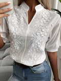 Toleet-Summer Floral Embroidery Lace Blouse Fashion Women V Neck Casual Shirt Chic Short Sleeve Hollow Out Tops Elegant Blusas 24350