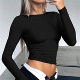 Toleet-Long Sleeve T-Shirts Women Autumn Winter Slim O Neck Causal Solid Pullovers Crop Tops Base Tees Streetwear Y2K Bodycon T Shirt