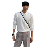 Toleet-Men's Clothing Light Luxury Knit Polo Shirt Long Sleeve Solid Color Pullover Sweater Korean Retro Popular Leisure Knitwear M-3XL