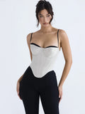 Toleet-Thick Satin Bustier Corset Crop Top with Chest Pads Spaghetti Strap White Bodycon Top Summer Women Tops with Fishbone