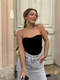 Toleet-Sexy Knit Strapless Skinny White Tops Women Casual Off Shoulder Black Crop Tops T Shirts 2024 Summer Female Tops Streetwear