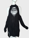 Toleet Yangelo Y2K Street Hole Off-the-Shoulder Black Sweater Female Gothic Pullover Long Sleeve Knitted Sweater Dress