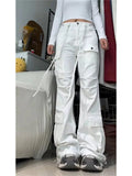 Toleet White Cargo Pants Women 2024 New Fashion More Than A Pocket High Waisted Jeans Streetwear Lace Up Full Length Flare Jeans