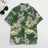 TOLEET-Trendy Summer Shirt  Patch Pocket Quick Drying Hawaiian Shirt  Summer Floral Leaves Print Hawaiian Shirt