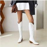 Toleet-Pointed Toe Knight Boots for Women Brown PU Leather Knee High Boots Woman  Autumn Winter Western Cowboy Long