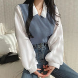 Toleet-False Two-piece Polo Collar Women's Blouse Spring Casual Korean Shirt Y2k Tops Streetwear Loose Female Pullovers Elegant Blouses