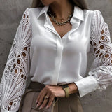 Toleet-White Sexy Lace Hollow Out Women Blouse Autumn 2023 Spring Black Top Vintage Button Up Shirts Long Sleeve Mesh Design Tops 19948