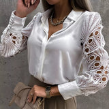 Toleet-White Sexy Lace Hollow Out Women Blouse Autumn 2023 Spring Black Top Vintage Button Up Shirts Long Sleeve Mesh Design Tops 19948