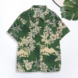 TOLEET-Trendy Summer Shirt  Patch Pocket Quick Drying Hawaiian Shirt  Summer Floral Leaves Print Hawaiian Shirt