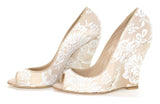 Toleet Nude Lace Wedding Wedge Pumps Elegant Peep Toe Bridal Shoes