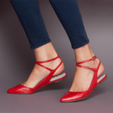 Toleet Red Pointed Toe Flats Crisscross Strap Slingback Shoes for Women