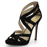 Toleet Black Stiletto Shoes Peep Toe Strappy High Heel Sandals