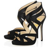 Toleet Black Stiletto Shoes Peep Toe Strappy High Heel Sandals