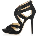 Toleet Black Stiletto Shoes Peep Toe Strappy High Heel Sandals