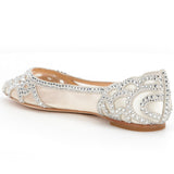 Toleet Ivory Satin Rhinestone Pointed Toe Flat Wedding Shoes for Women