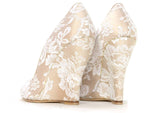 Toleet Nude Lace Wedding Wedge Pumps Elegant Peep Toe Bridal Shoes