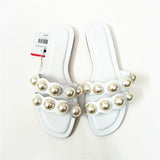 2022 Fashion Flat Slippers Party  shoes Fulgurant Pearl Sandals thin Belt Roman Flat Women Flip Flops Casual Beach Vstacam