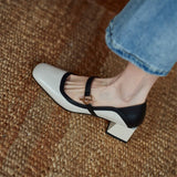 2023 Spring/Autumn Women Shoes Square Toe Genuine Leather Stone Pattern Women Pumps Buckle Thick Heel Mixed Colors Female Shoes Vstacam