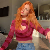 Vstacam Autumn outfits Heart Shape Hollow Out Sweaters Casual Streetwear Sweet Sexy Knitted Tops 2023 Women Y2k Winter Women Clothing Cropped Sweater Vstacam