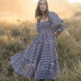 Toleet Dress 2023 Women Summer Dresses Ruffle Square Neck Puff Sleeve Bow Midi Dress Bohemian Beach Party Elegant Female Vestidos Robe