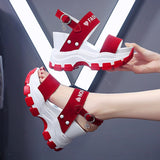 Vstacam  Platform Sandals Women 2022 New Summer Chunky High Heels Female Wedges Shoes For Women Fish Toe Red Sandalia Feminina Vstacam