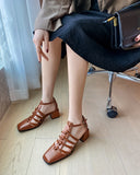 2022 New Summer Shoes Women Square Toe Cover Heel Gladiator Modern Sandals Geunine Leather Chunky Heel High Heel Woven Sandals Vstacam