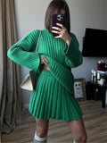 Toleet Sweater Dress Sets Women Two Piece Pullover Tops And Pleated Mini Skirts Knitted Casual Winter Skirts Suits