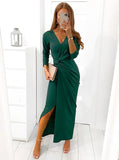 Toleet Women Elegant Long Dress Sexy V Neck Long Sleeve A Line Party Dresses 2023 Female Solid Color Dress Fashion New Spring Clothing