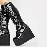 2022 New Arrivals Platform High Wedges Mid Calf Boots Women Buckle Zipper Black Swing 815 Brand Design Gothic Thick Bottom Shoes 1202 Vstacam