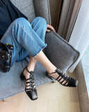 2022 New Summer Shoes Women Square Toe Cover Heel Gladiator Modern Sandals Geunine Leather Chunky Heel High Heel Woven Sandals Vstacam