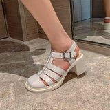 2022 New Summer Women Shoes Round Toe Chunky Heel Roman Style Women Sandals Cow Leather Covered Toe Ankle Strap Shoes for Women Vstacam