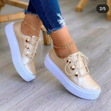 Vstacam Graduation Gift  White Shoes Women 2022 Fashion Round Toe Platform Shoes Size 43 Casual Shoes Women Lace Up Flats Women Loafers Zapatos Mujer Vstacam