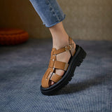 2022 New Summer Women Shoes Round Toe Square Heel Tape Weaving Women Sandals Leather Platform Sandals Flat Plus Size Shoes Vstacam