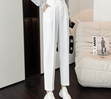 Toleet Khaki Suit Women Pants Autumn Loose Straight Harem Trousers Female Pockets Zipper Elegant Korean Style White Pants S-XXL