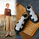 2022 New Summer Women Shoes Round Toe Square Heel Tape Weaving Women Sandals Leather Platform Sandals Flat Plus Size Shoes Vstacam