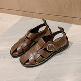 2022 New Women Real Leather Shoes Summer Sandals Buckle Strap Hollow Out Beach Sandals Cool Ladies Footwear Size 34-41 Vstacam