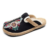 Brcchenxi Women Slippers Summer 2021 New Slides Embroider Flat with Women Shoes Retro Flower Handmade Concise Ladies Slippers Vstacam