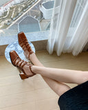 2022 New Summer Shoes Women Square Toe Cover Heel Gladiator Modern Sandals Geunine Leather Chunky Heel High Heel Woven Sandals Vstacam