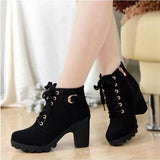 High Quality Lace-up ladies shoes woman PU leather fashion high heels boots women 2023 new autumn winter women ankle Boots Vstacam