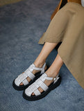 2022 New Summer Women Shoes Round Toe Square Heel Tape Weaving Women Sandals Leather Platform Sandals Flat Plus Size Shoes Vstacam