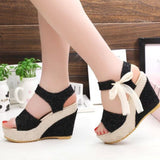 INS Hot Lace Leisure Women Wedges Heeled Women Shoes 2021 Summer Sandals Party Platform High Heels Shoes Woman Vstacam