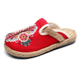 Brcchenxi Women Slippers Summer 2021 New Slides Embroider Flat with Women Shoes Retro Flower Handmade Concise Ladies Slippers Vstacam