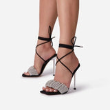 Vstacam  2022 Women Summer Sandals Open Square Toe Crystal Lace Up Cross-tied Sexy Stiletto Thin High Heels Office Lady Party Shoes Vstacam