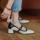 2023 Spring/Autumn Women Shoes Square Toe Genuine Leather Stone Pattern Women Pumps Buckle Thick Heel Mixed Colors Female Shoes Vstacam