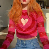 Vstacam Autumn outfits Heart Shape Hollow Out Sweaters Casual Streetwear Sweet Sexy Knitted Tops 2023 Women Y2k Winter Women Clothing Cropped Sweater Vstacam