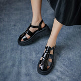 2022 New Summer Women Shoes Round Toe Square Heel Tape Weaving Women Sandals Leather Platform Sandals Flat Plus Size Shoes Vstacam