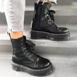 Vstacam Women Winter Boots Genuine Leather Platform Boots Black Martens Ankle Boots Motorcycle Thick Heel Platform Boots Booties Heels Vstacam