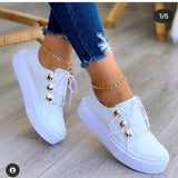 Vstacam Graduation Gift  White Shoes Women 2022 Fashion Round Toe Platform Shoes Size 43 Casual Shoes Women Lace Up Flats Women Loafers Zapatos Mujer Vstacam